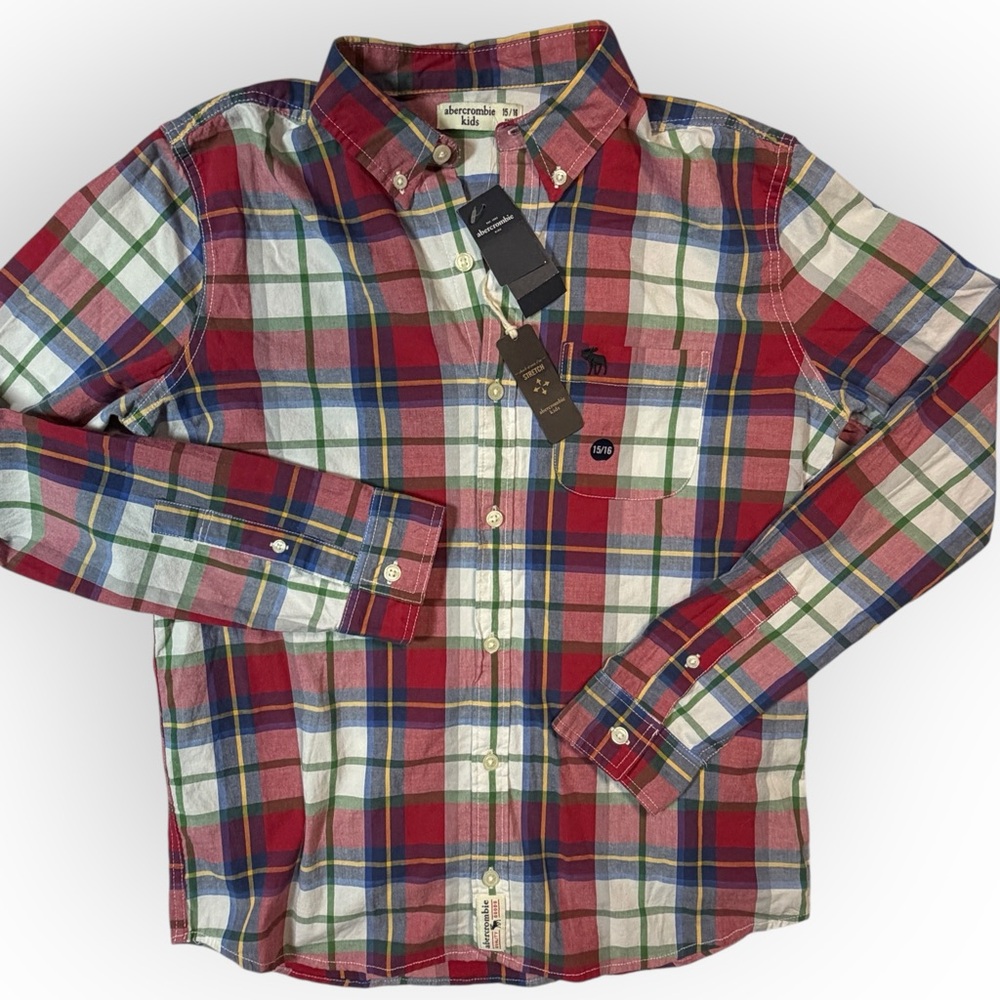NWT‎ Abercrombie Kids Ling Sleeve Multicolor Red Blue Plaid Shirt